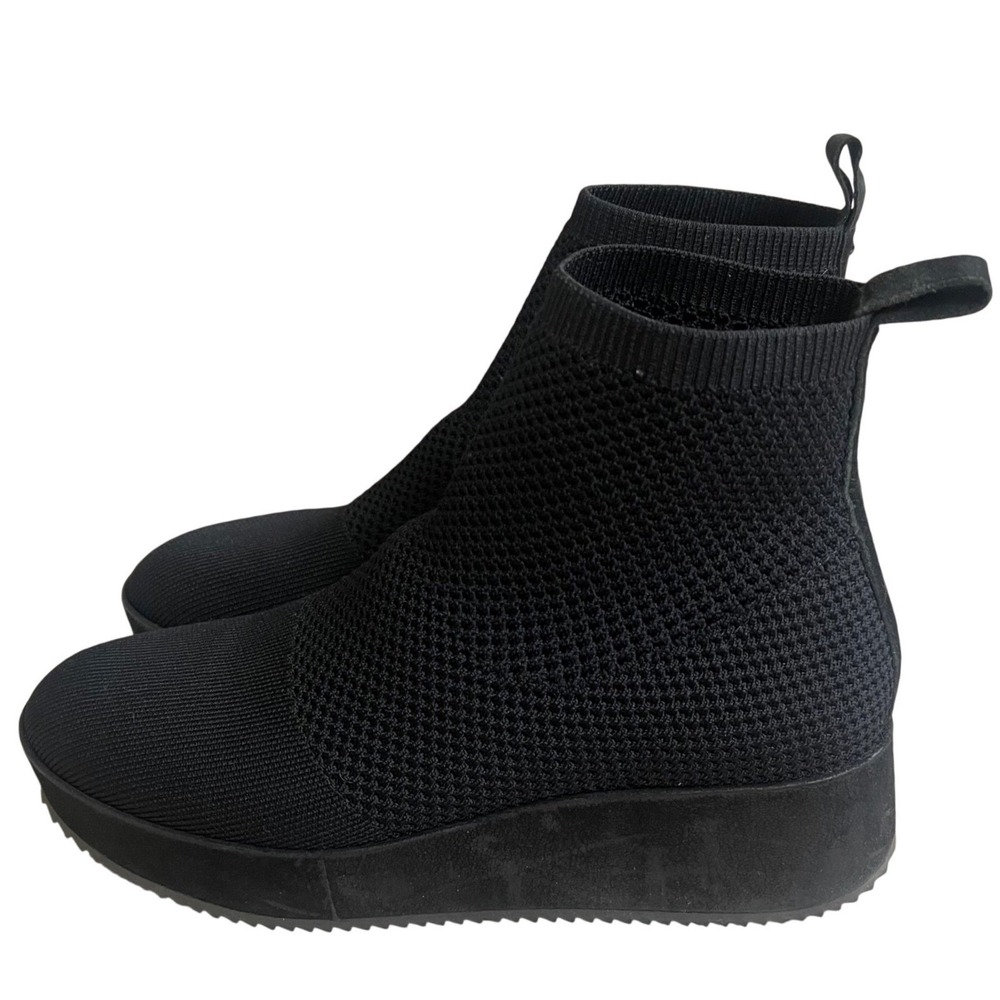 Eileen Fisher Mars  Black‎ Stretch Knit Sock Bootie Platform Wedge Womens  8.5